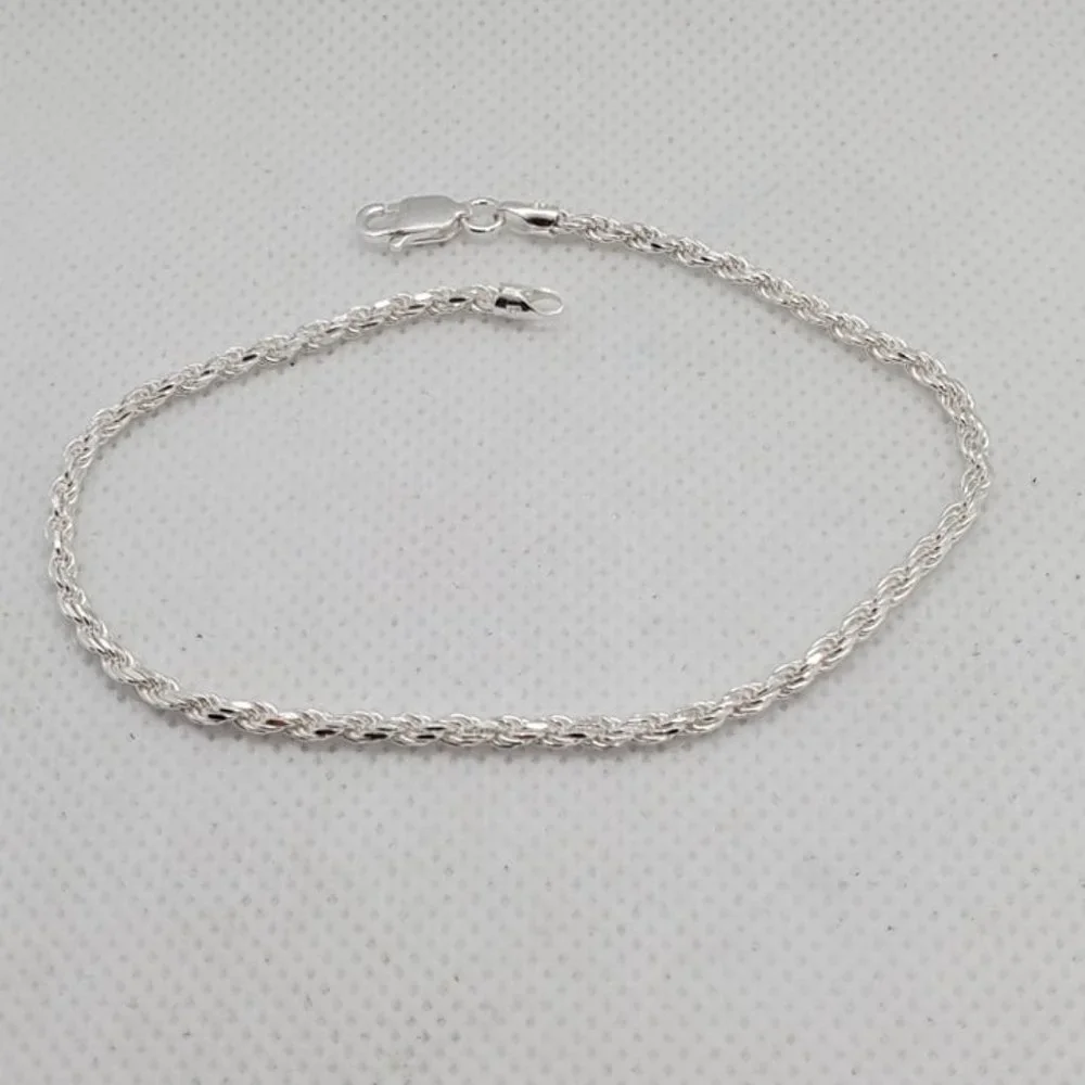 Sterling Silver 925 High Polished Diamond Cut Rope Bracelet 2.5mm 7 inches